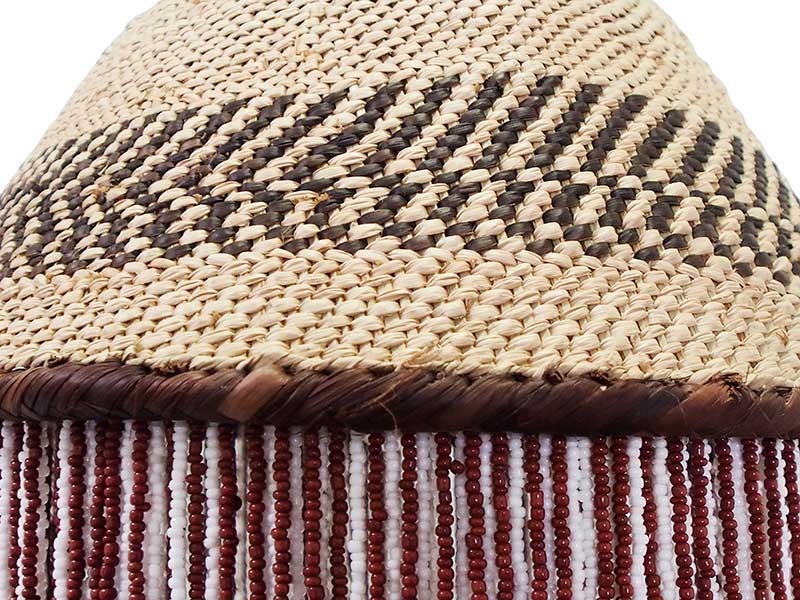 African Beaded Basket Pendant Lampshade - Brown and White Beads_2