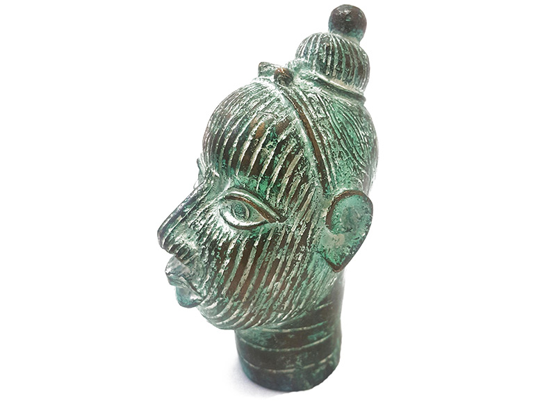 Vintage Benin Bronze Female Head - side