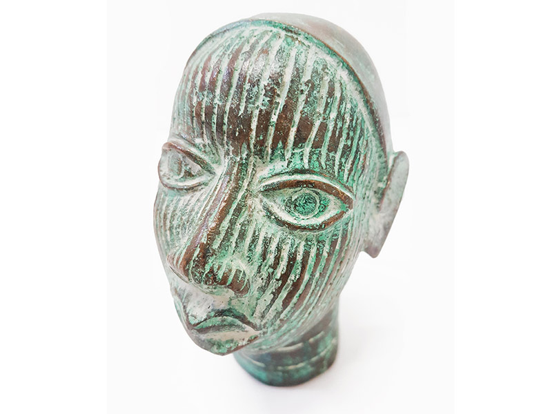 Vintage Benin Bronze Male Head - close up