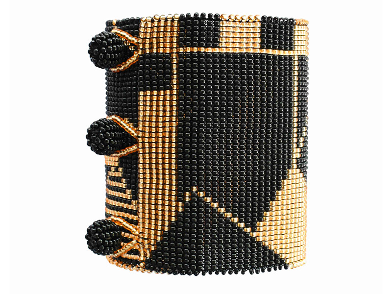 Black & Gold Loom Glass Beaded Bracelet - backview