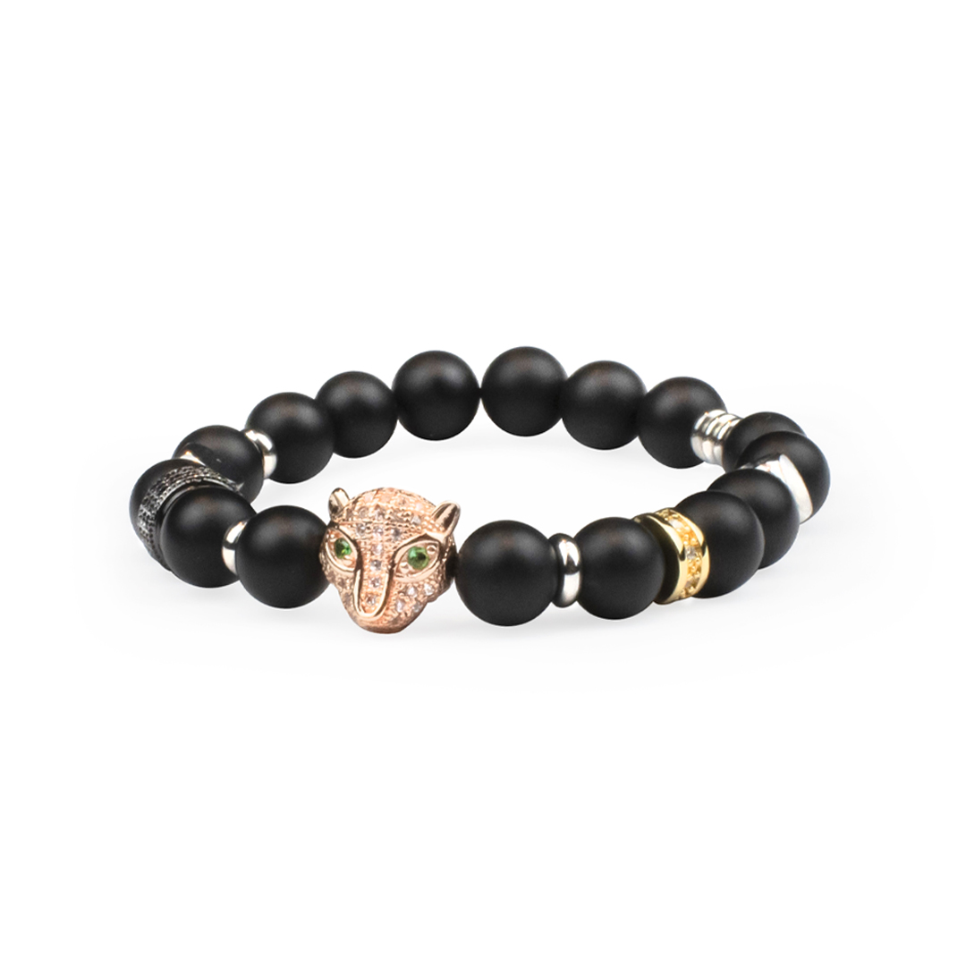 Black agate bracelet - leopard with tigers eye