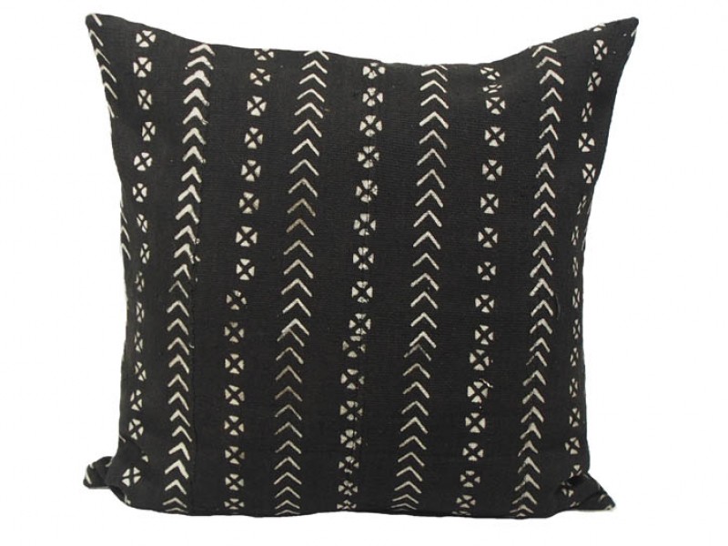 Mudcloth Cushion - Black with Daisies 50 x 50cm