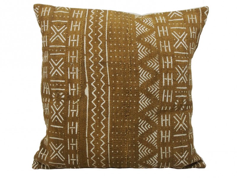 Mudcloth Cushion - Olive With Dots and Chevron 45 x 45cm