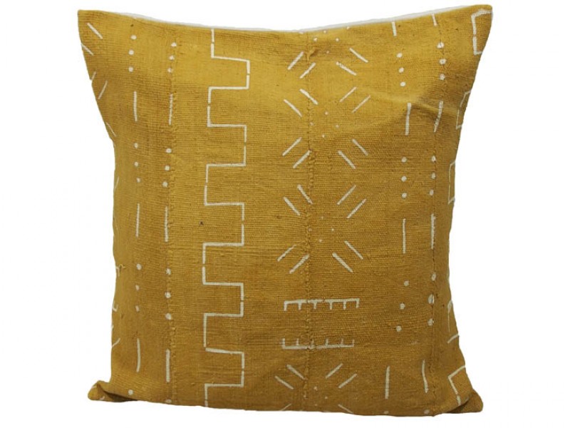 Mudcloth Cushion - Yellow with White Design 50 x 50cm