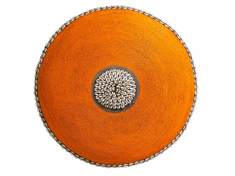 Large Beaded Shield - Orange With Cowrie Center and Trim