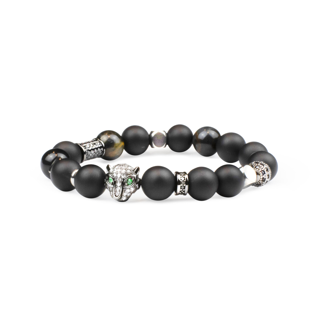 Black agate bracelet - leopard with tigers eye