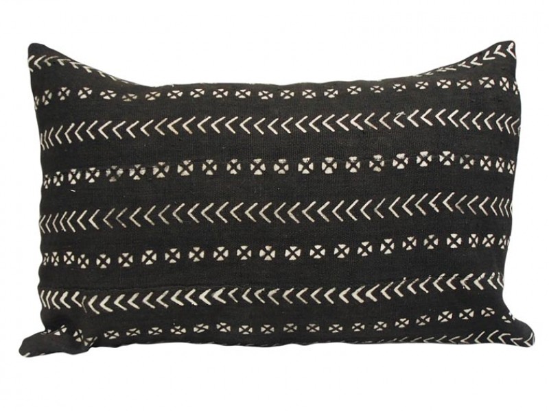 Mudcloth Lumbar Cushion - Black With Daisies 60 X 40cm