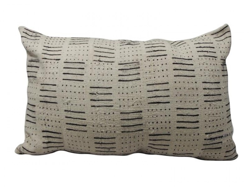 Mudcloth Lumbar Cushion - White Lines and Dots 60 X 40cm