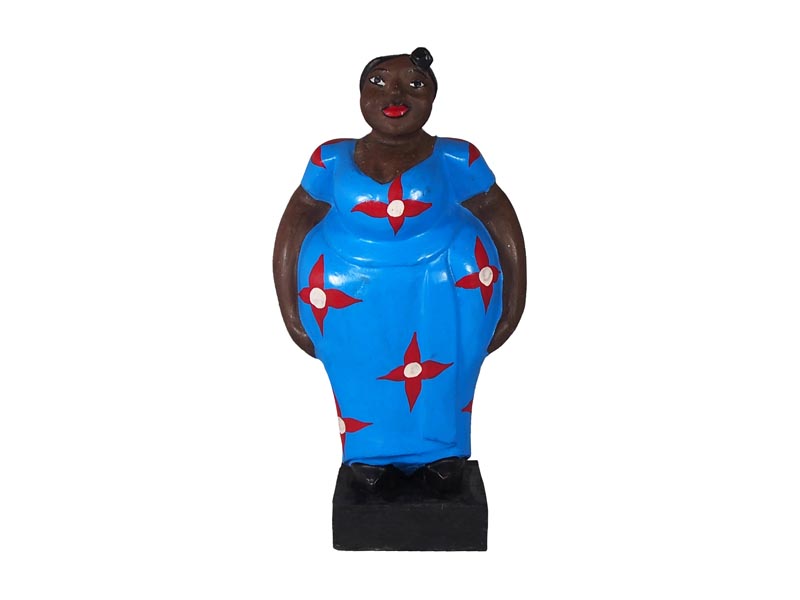 Mama Africa Wood Sculpture - Blue dress 38cm