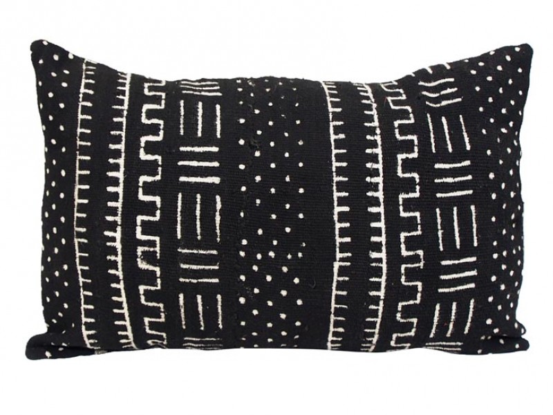 Mudcloth Lumbar Cushion - Black with White Angular Shapes 60 X 40cm