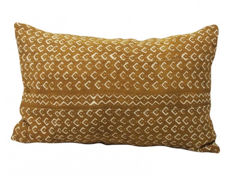Mudcloth Lumbar Cushion - Olive with Fish Scales 60 X 40cm