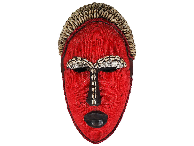 Bamileke Mask - Beads and Cowrie Shells - Red