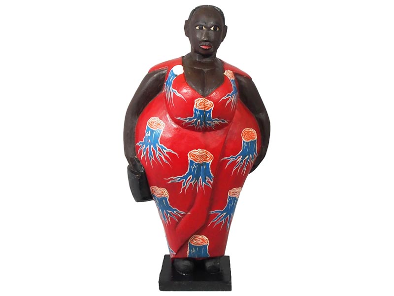 Mama Africa Wood Sculpture - Red Dress 65cm