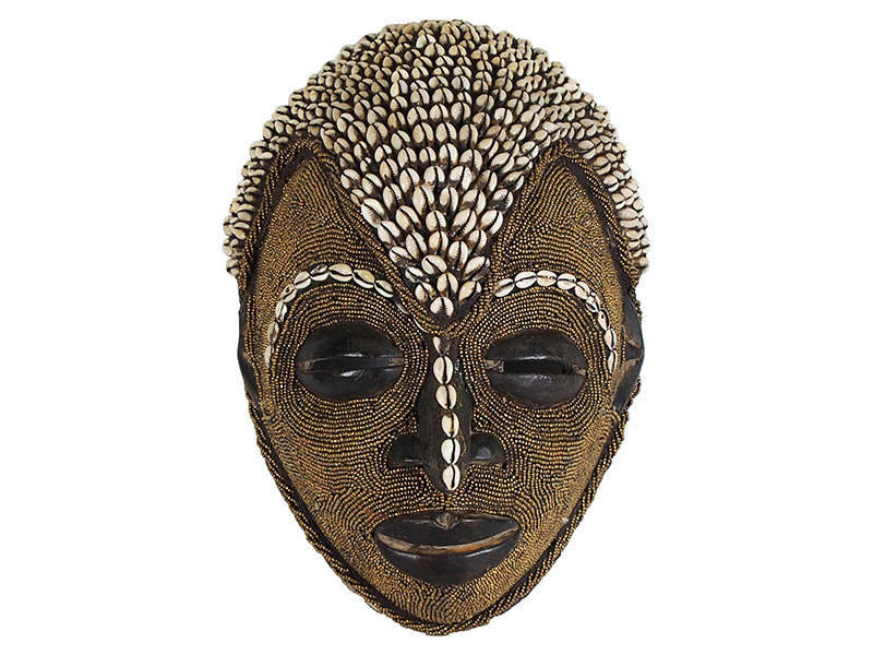 Bamileke Mask - Small Gold beaded mask with Cowrie shells