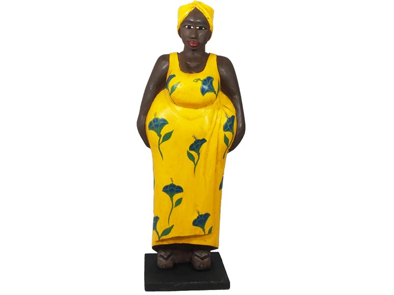 Mama Africa Wood Sculpture - Yellow Dress 66cm