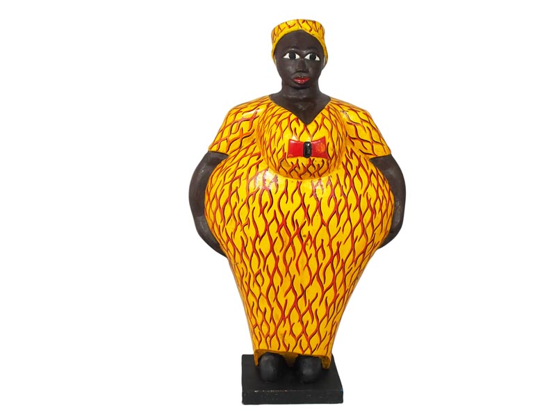 Mama Africa Wood Sculpture - Yellow & Red Dress 60cm
