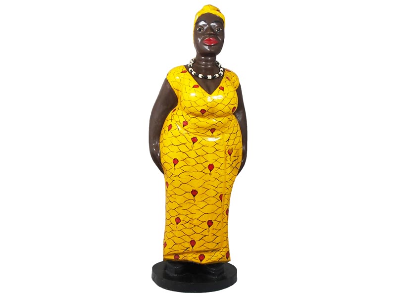 Mama Africa Wood Sculpture - Yellow Dress 87cm