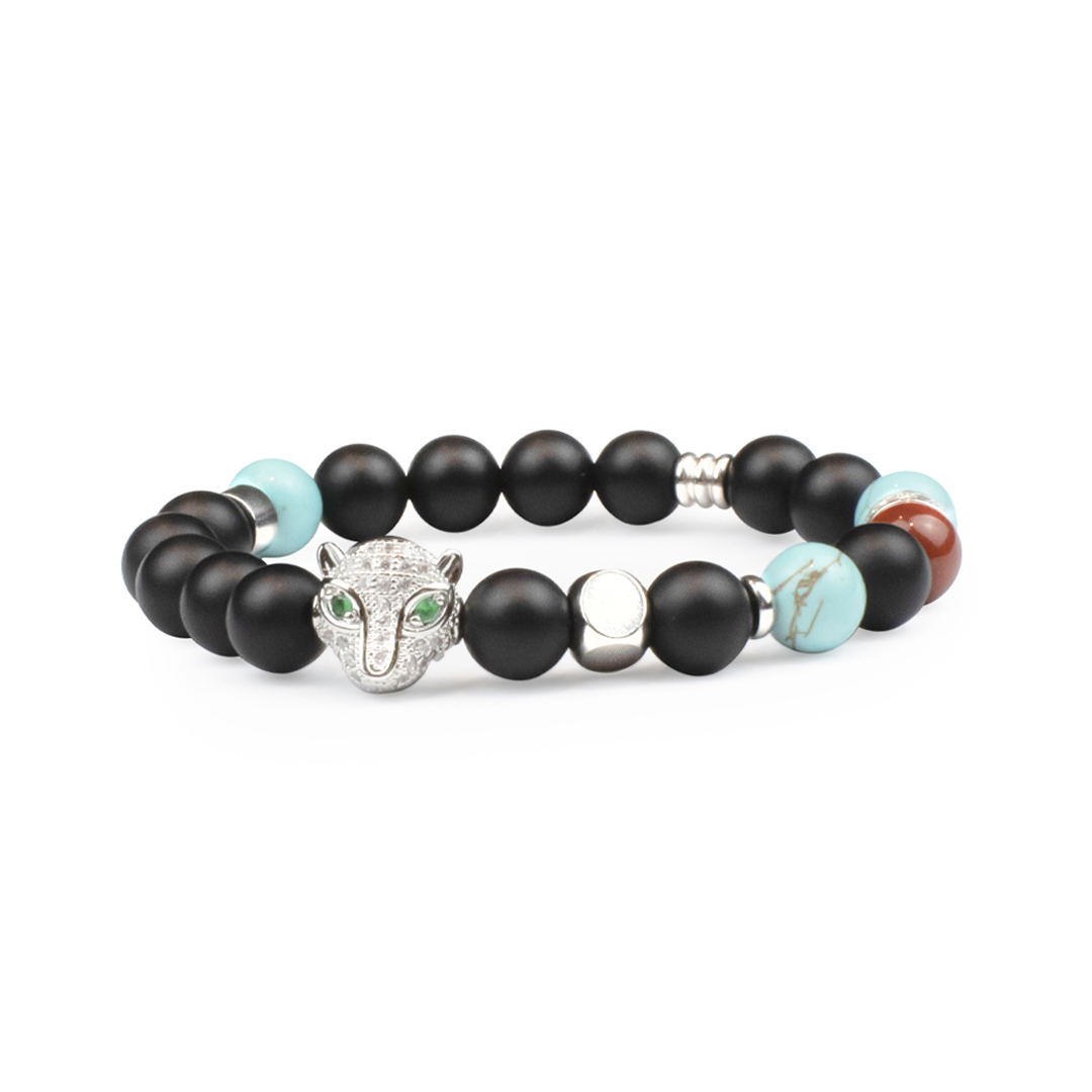 Black agate bracelet - leopard with turquoise