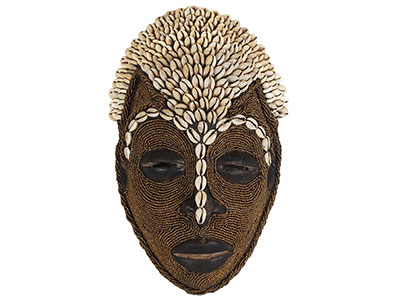 Bamileke Mask - Beads and Cowrie Shells - Gold