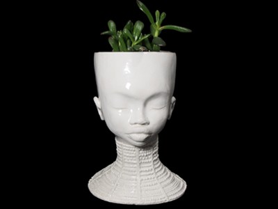 Handmade Ceramic Lady Planter - Beaded Cuff Necklace